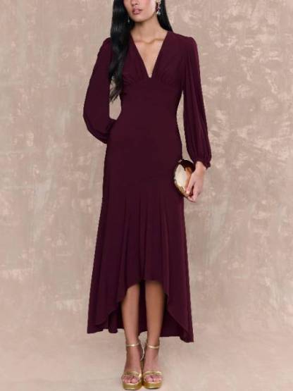 V-Neck Irregular Hem Maxi Dress