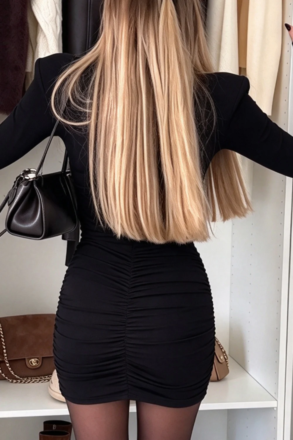 Women's Mock Neck Long Sleeve Ruched Shoulder Pad Bodycon Mini Dress [erp-image:65274aacc1598ed976cac7af]