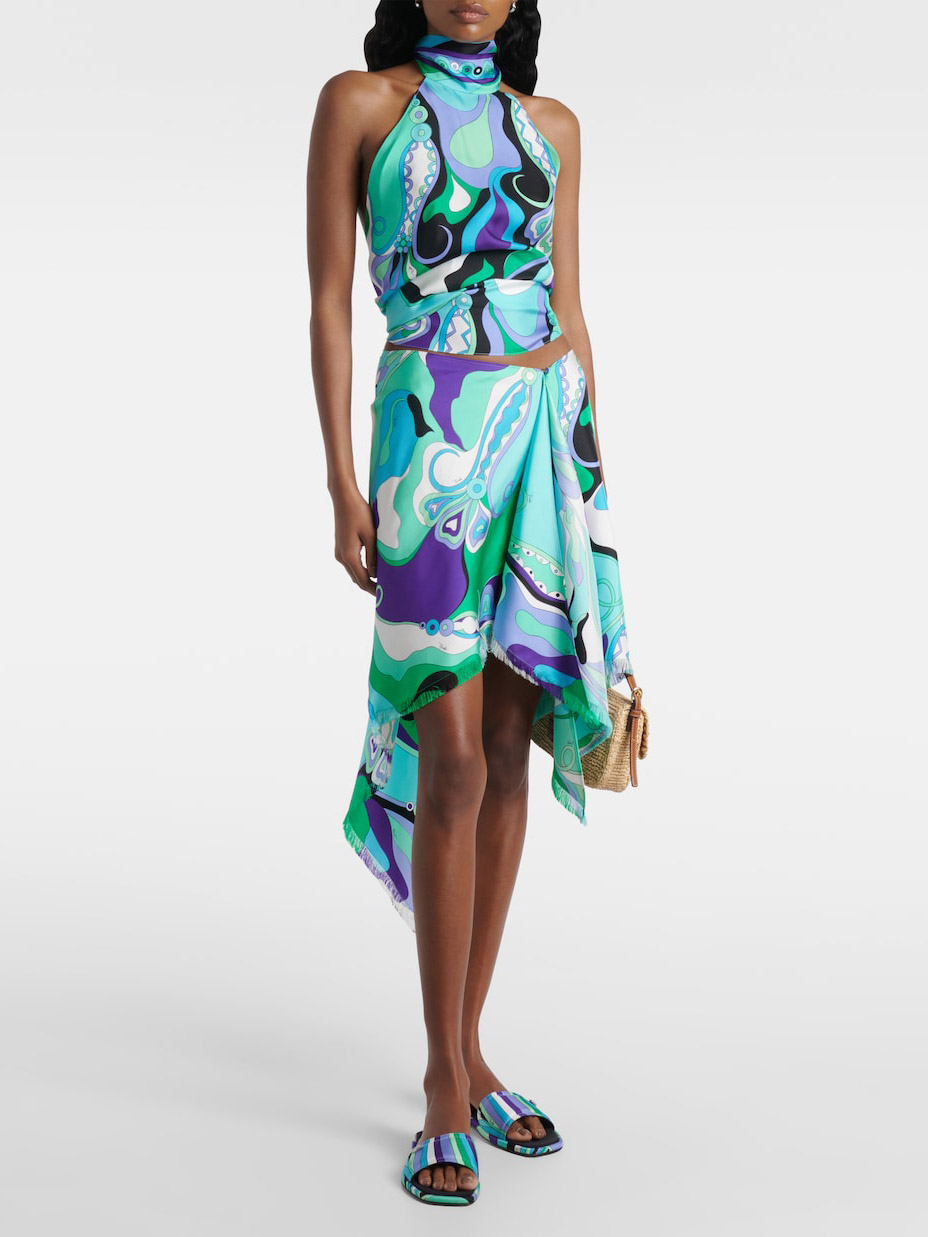 Psychedelic Vortex Abstract Orchid Print Short Skirt Two-piece Set