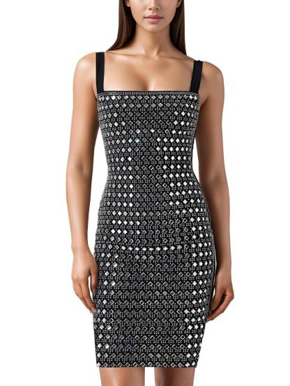Rhinestone Slim Sling Mini Dress