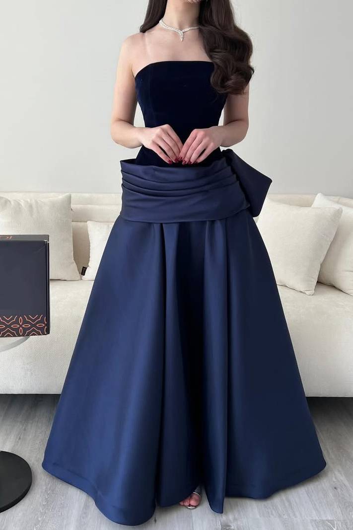 Velvet Splicing Bow Design Maxi Dress