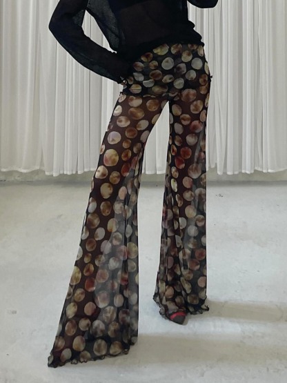 Exquisite Mesh Print High-waisted Flared Pants
