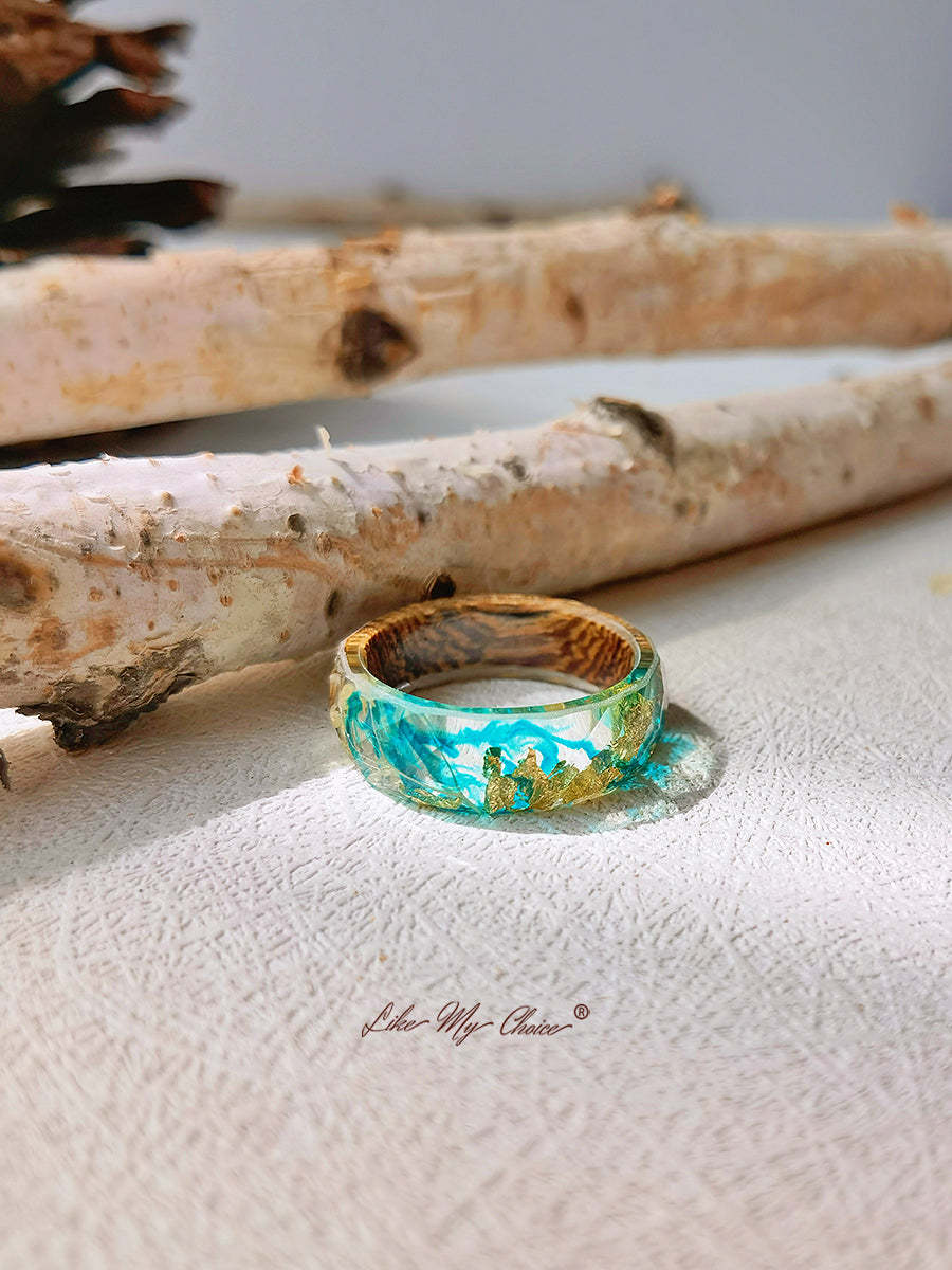Gypsophila Magic Forest Wood Resin Ring