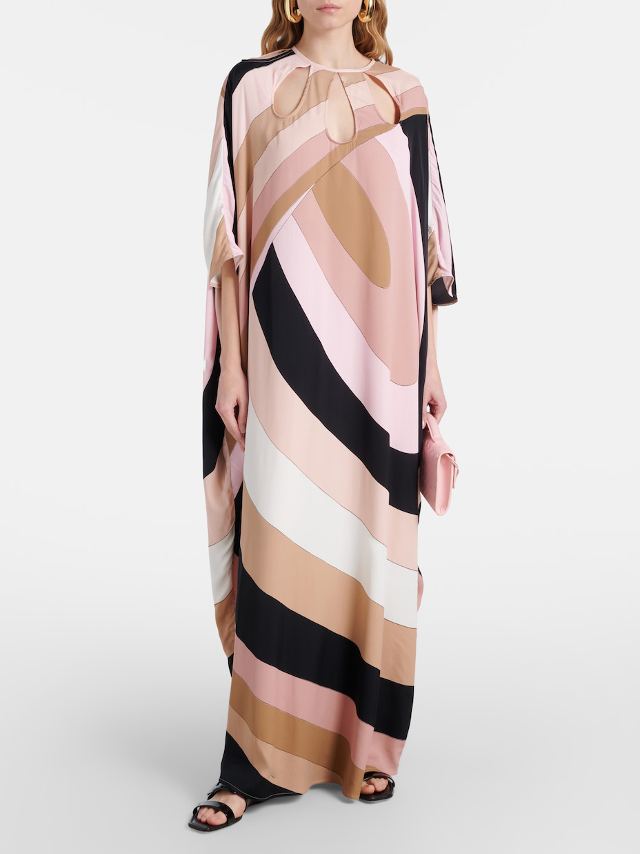 Exquisite Satin Irregular Stripe Print Maxi Dress