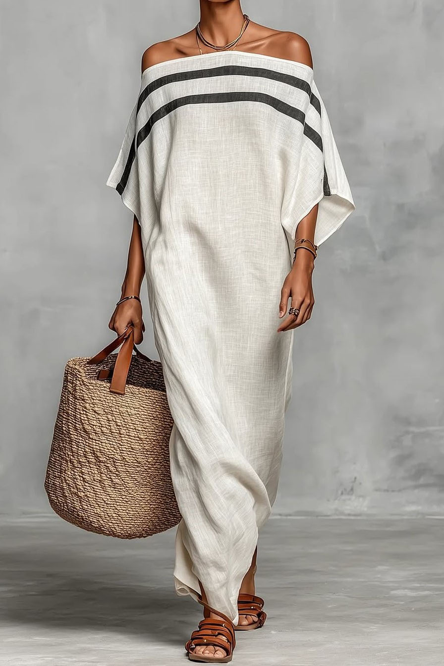 Off-Shoulder Color Contrast Loose Maxi Dress