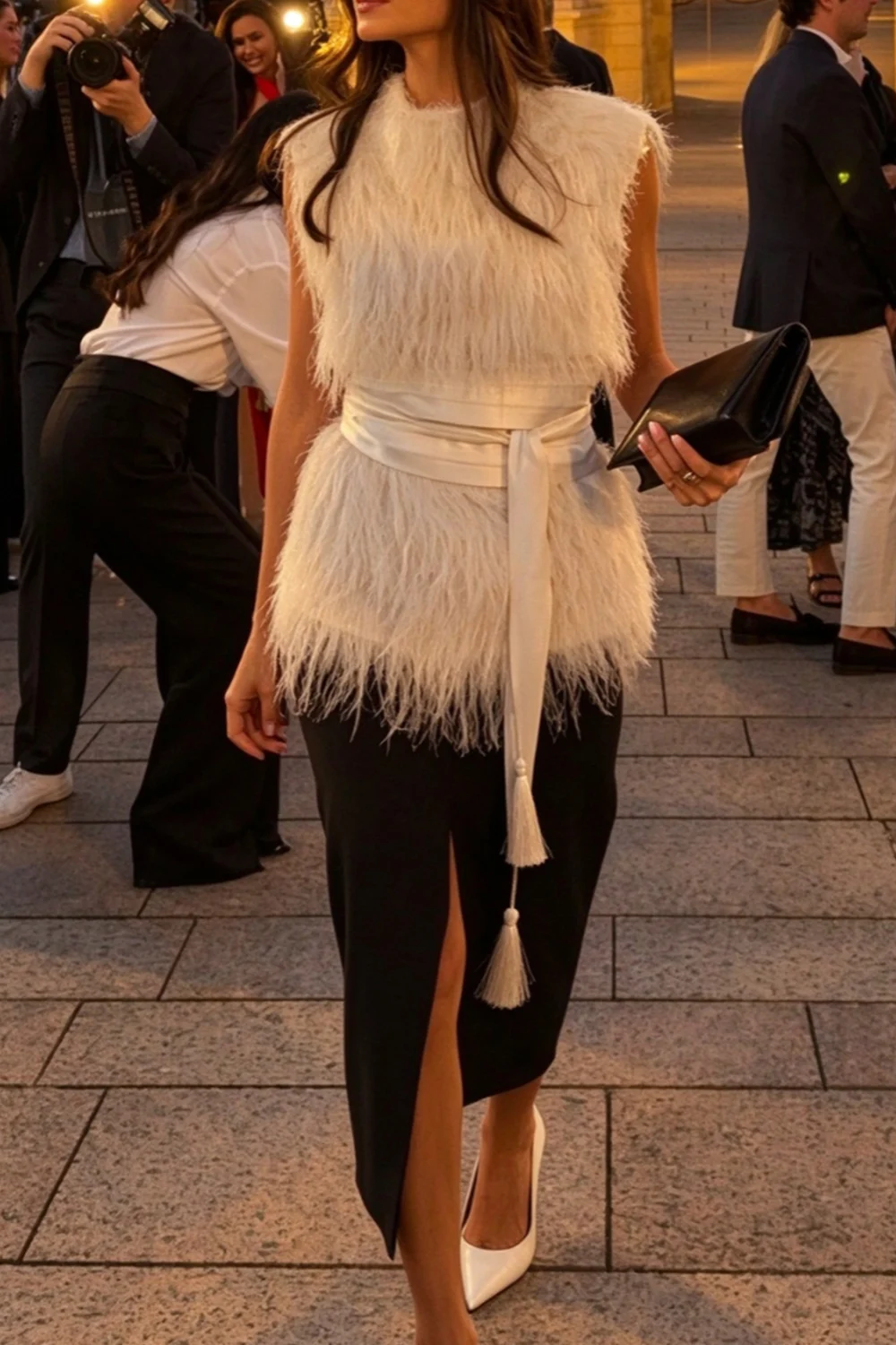 Feather Sleeveless Sweater Top and Front Slit Midi Skirt Two Piece Set [erp-image:9c0d1b2b8bf35658762c2783]