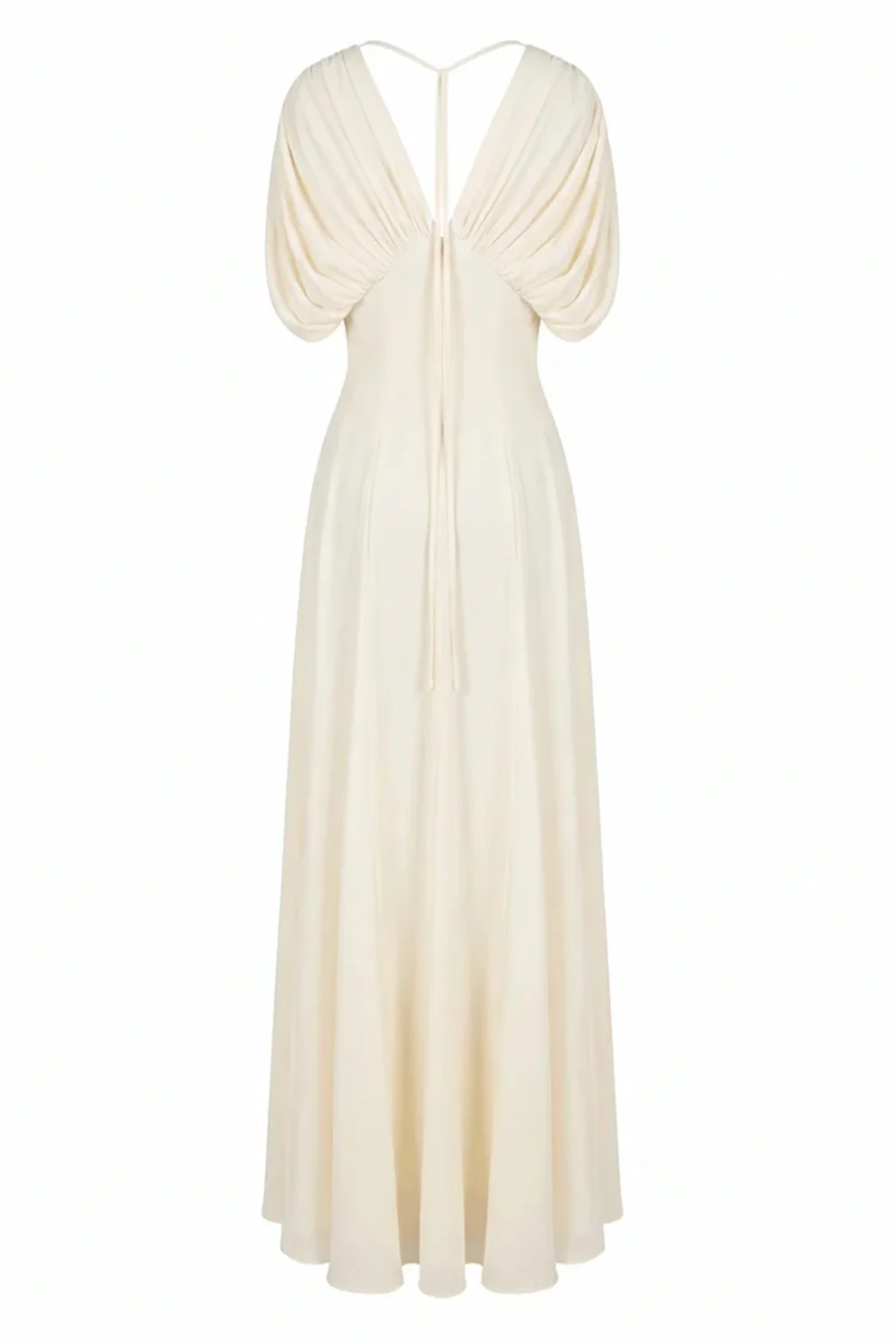 Elegant Pleated Bodice V-Neck Flowy A-Line Maxi Dress Evening Gown