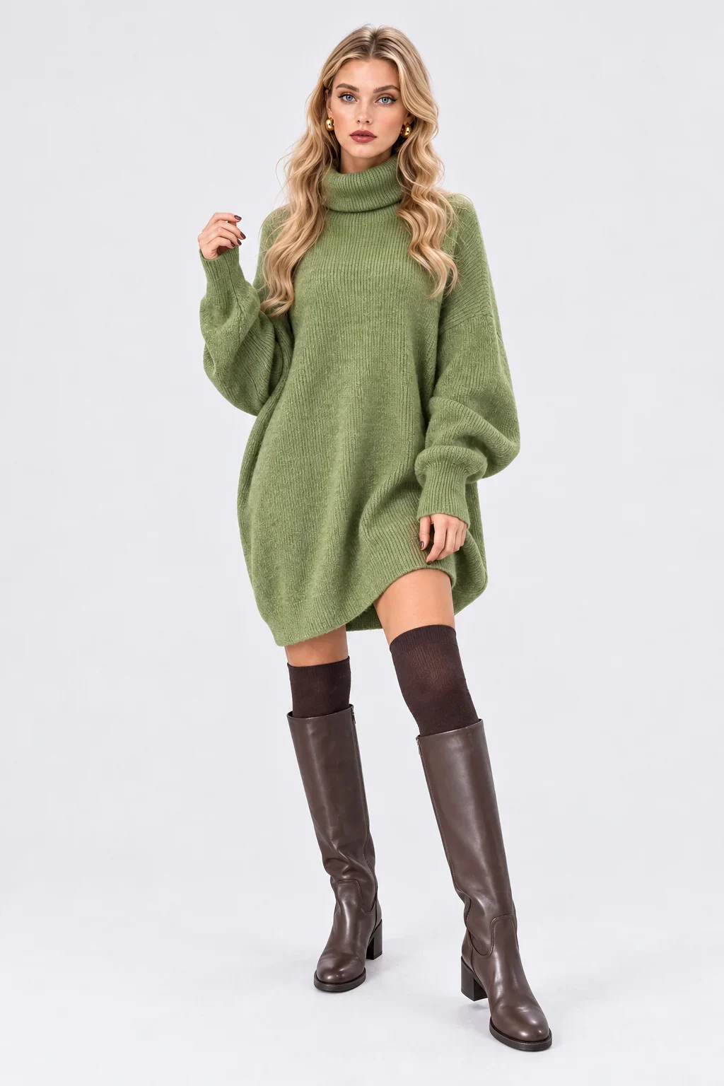 Turtleneck Drop Shoulder Oversized Knit Sweater Dress [erp-image:487ecaf7cec7ae9c86cdf086]