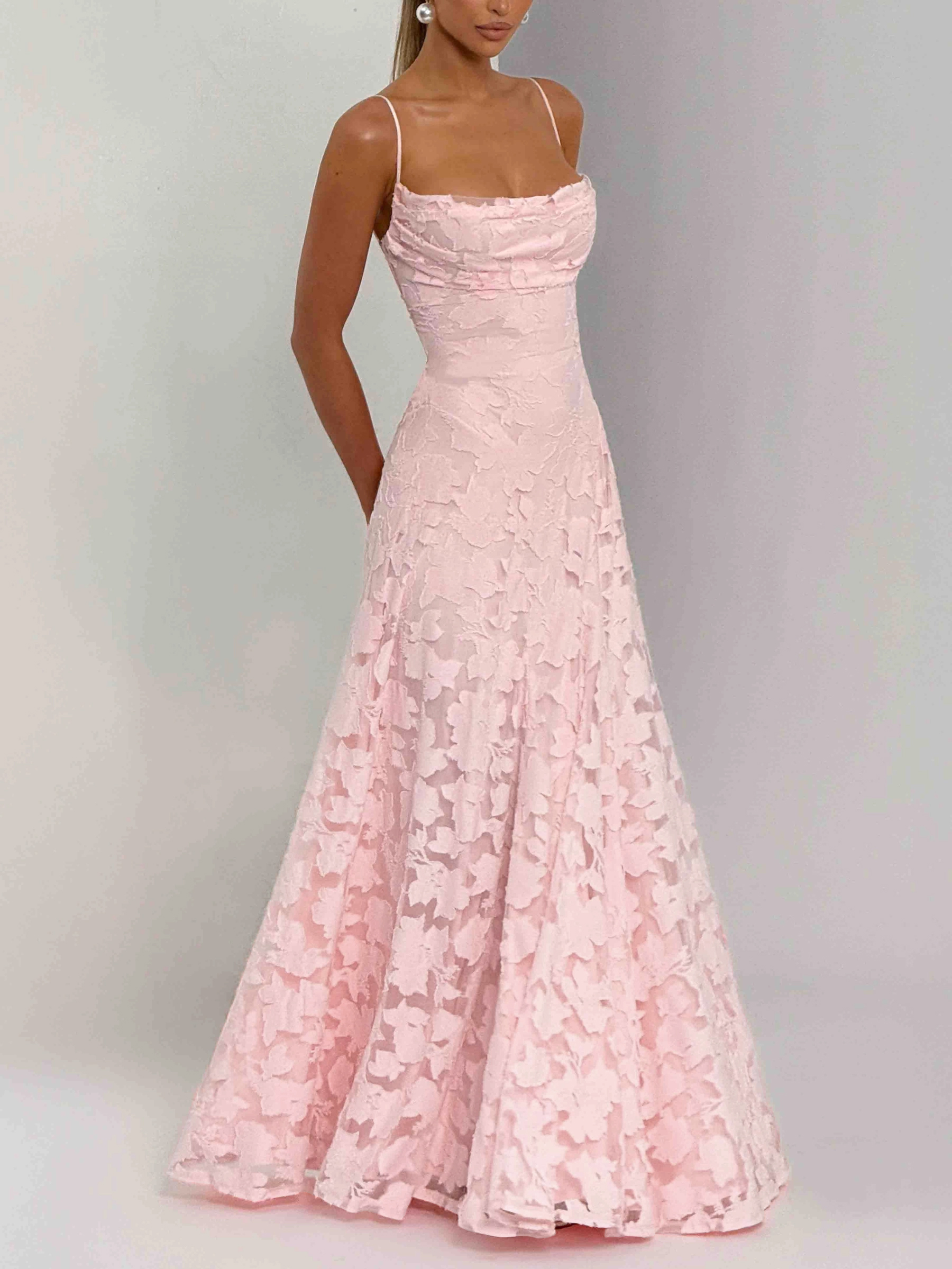 Elegant Floral Lace Spaghetti Strap Maxi Dress