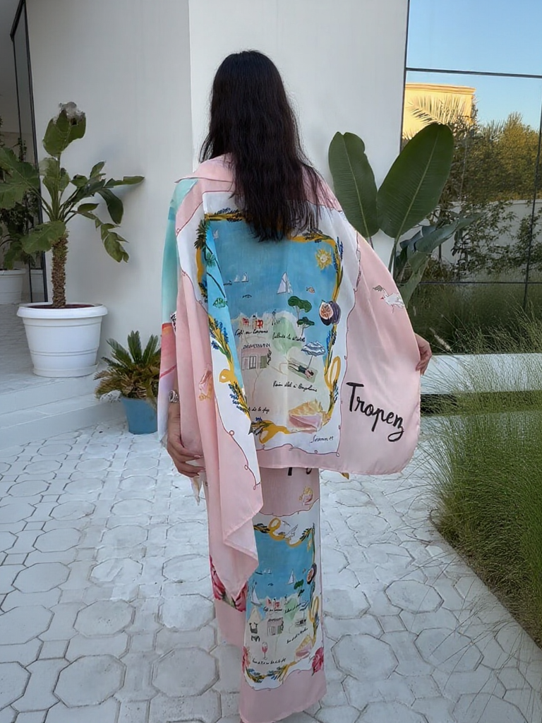 Unique Oil Painting Coconut Tree Print Wide Leg Pants