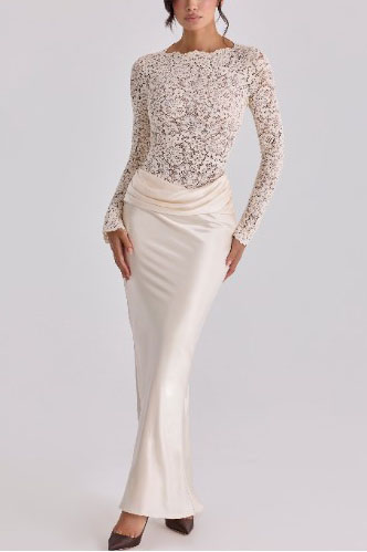 Lace Splicing Pleated Design Maxi Dress