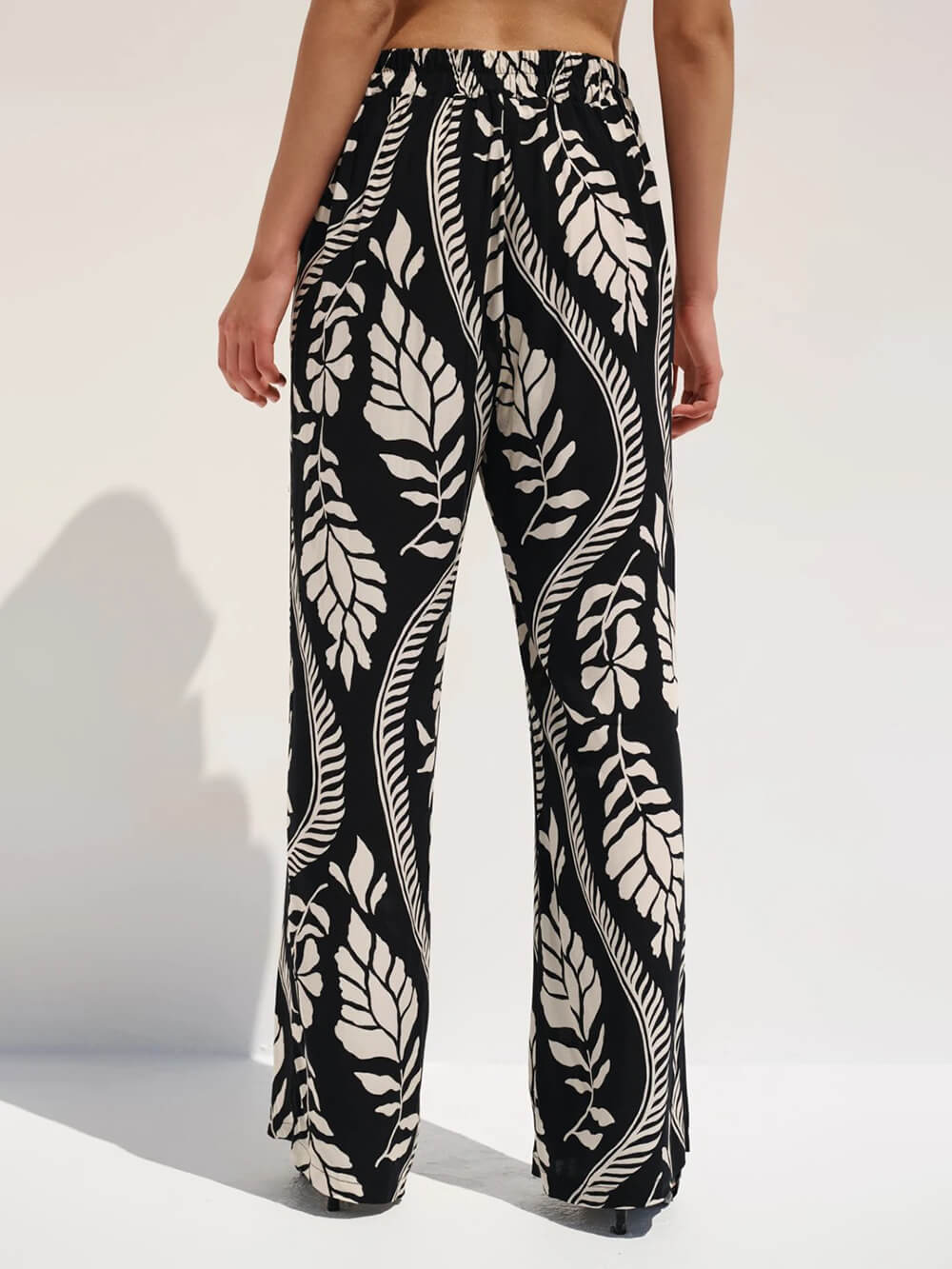 Unique High-Waisted Printed With Elastic Belt Pocket Straight-Leg Pants