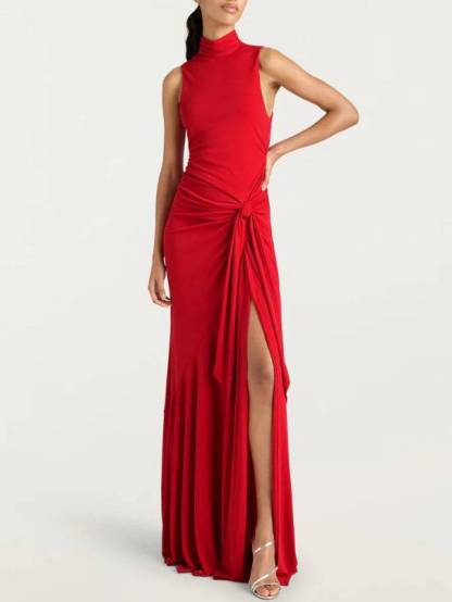 Lace-Up Design Side Slit Maxi Dress