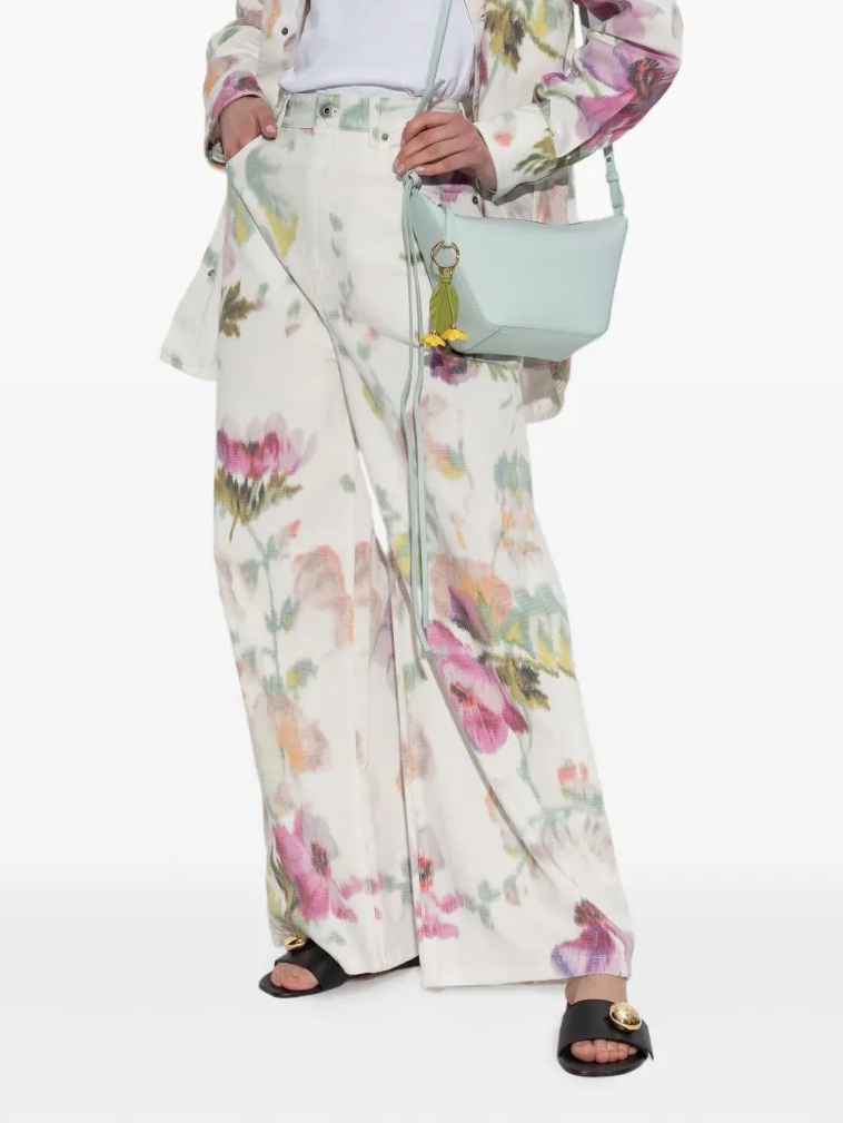 Elegant Neutral Floral Print Button-Down Pants