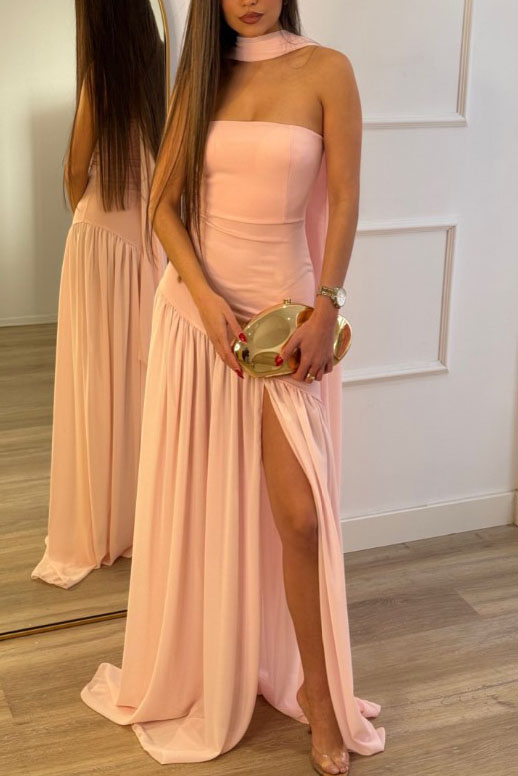 Strapless Slit Scarf Maxi Dress