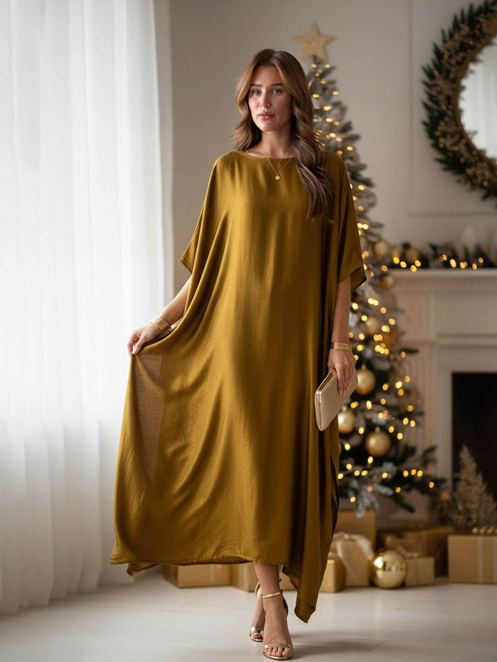 Bohemian Satin Kimono Maxi Dress