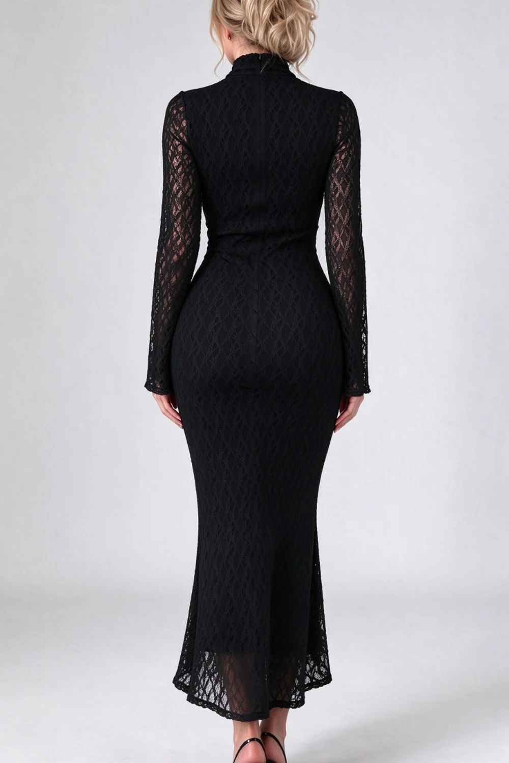 Brown Mock Neck Long Sleeve Lace Mermaid Midi Dress [erp-image:fa99bf3bf82b0abb264ff6a6]