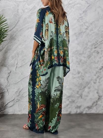 Exotic Jungle Print Wide Leg Pants