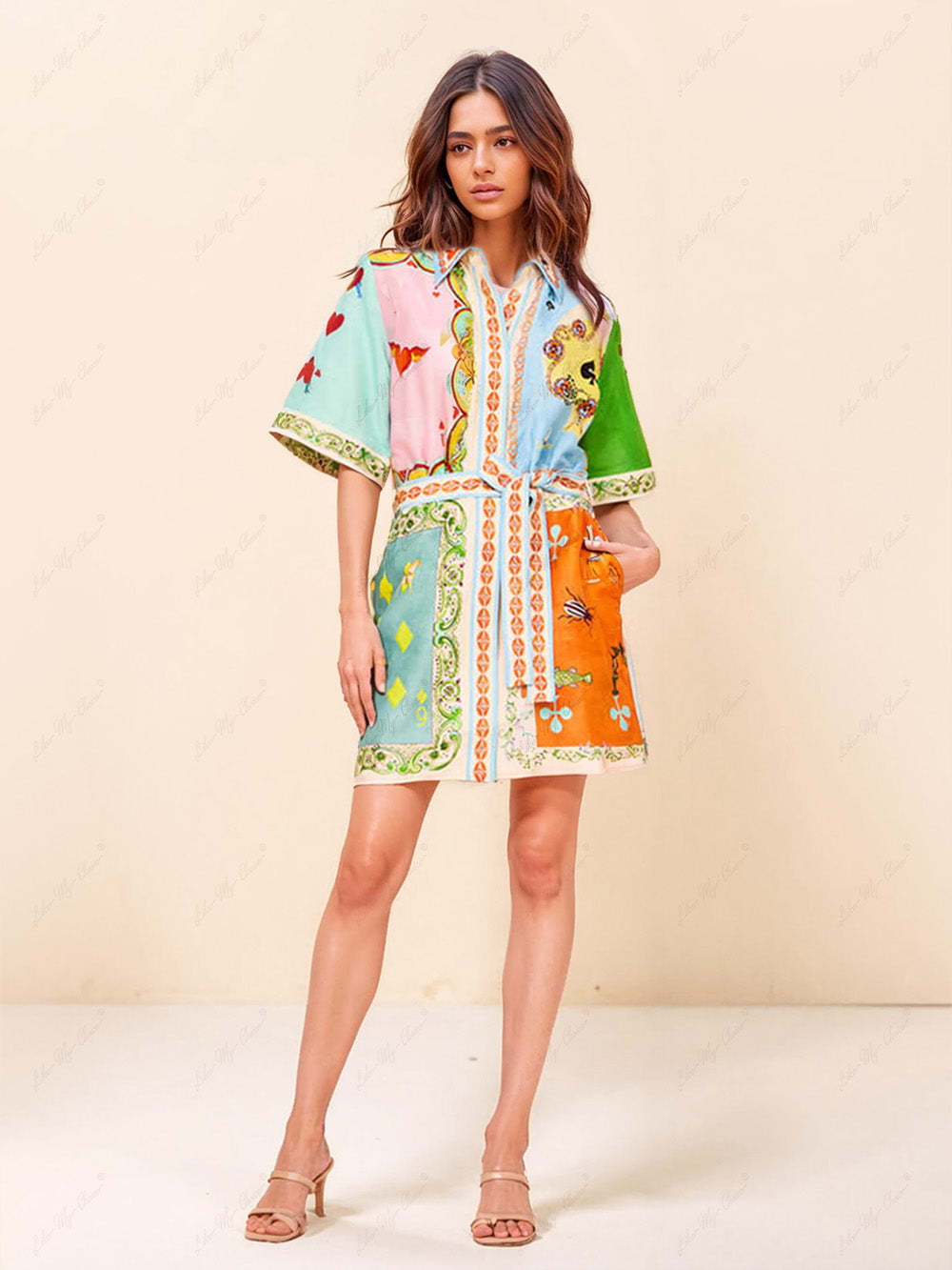 Casual Fashionable Fun Printed Shirt Cardigan Short Dress