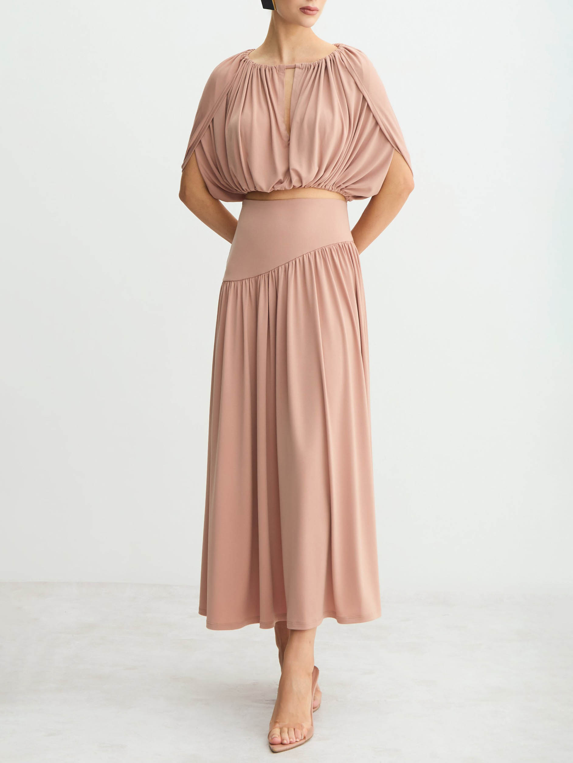 Sexy Ruched Crop Top & Flowy Maxi Skirt Set