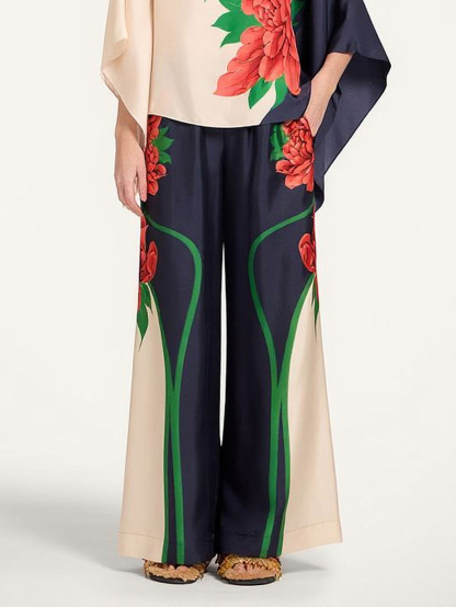 Paisley Print Asymmetric Sleeve Shirt & Wide-Leg Pants Two-Piece Set