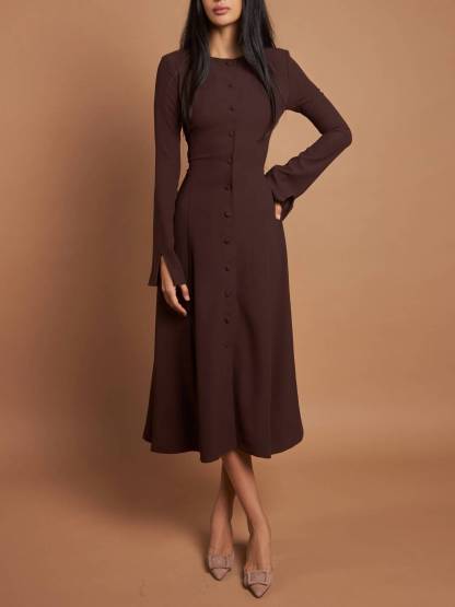 Slim-Fit High-Waist Lace-Up A- Line Midi Dress