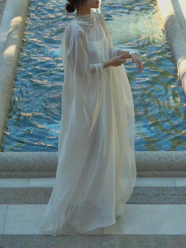 Elegant Sheer Cape Layered Maxi Dress