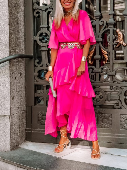 Wrap Detail Side Tie Chiffon Dress