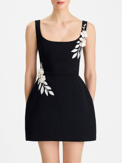 Elegant Floral Applique Sleeveless Mini Dress