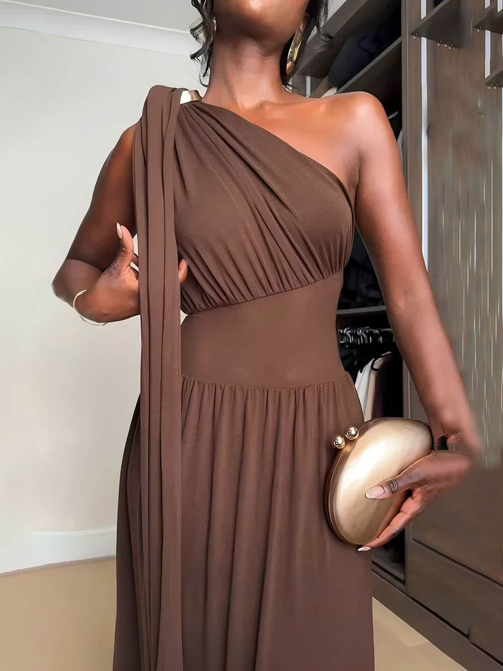 Elegant Off-Shoulder Ruffled Mesh Maxi Dress