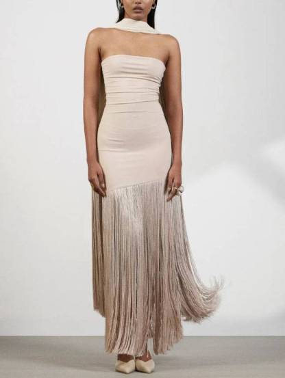 Tube Top Tassel Design Maxi Dress