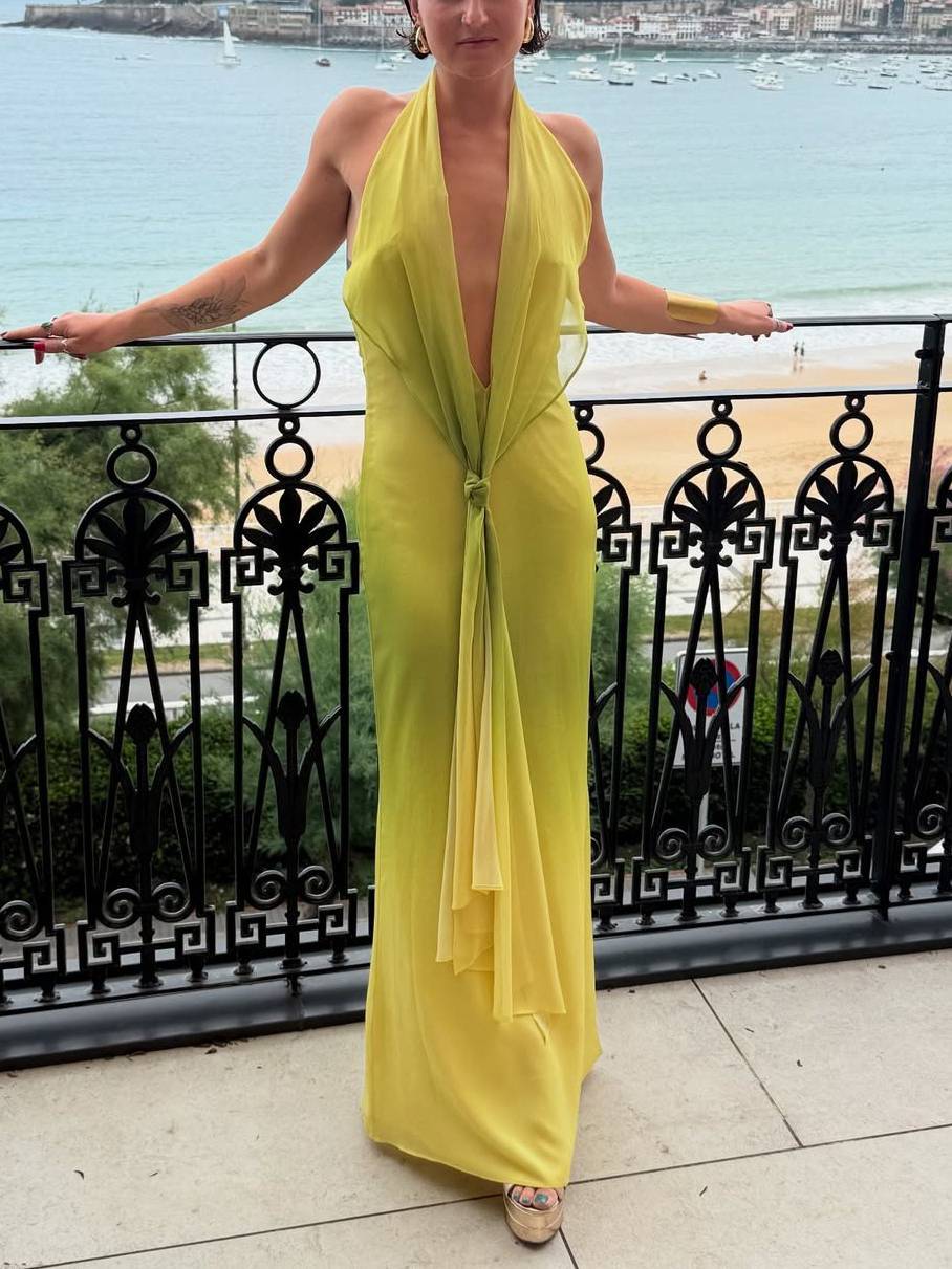 Halter Neck Lace-up Backless Slim-fit Maxi Dress