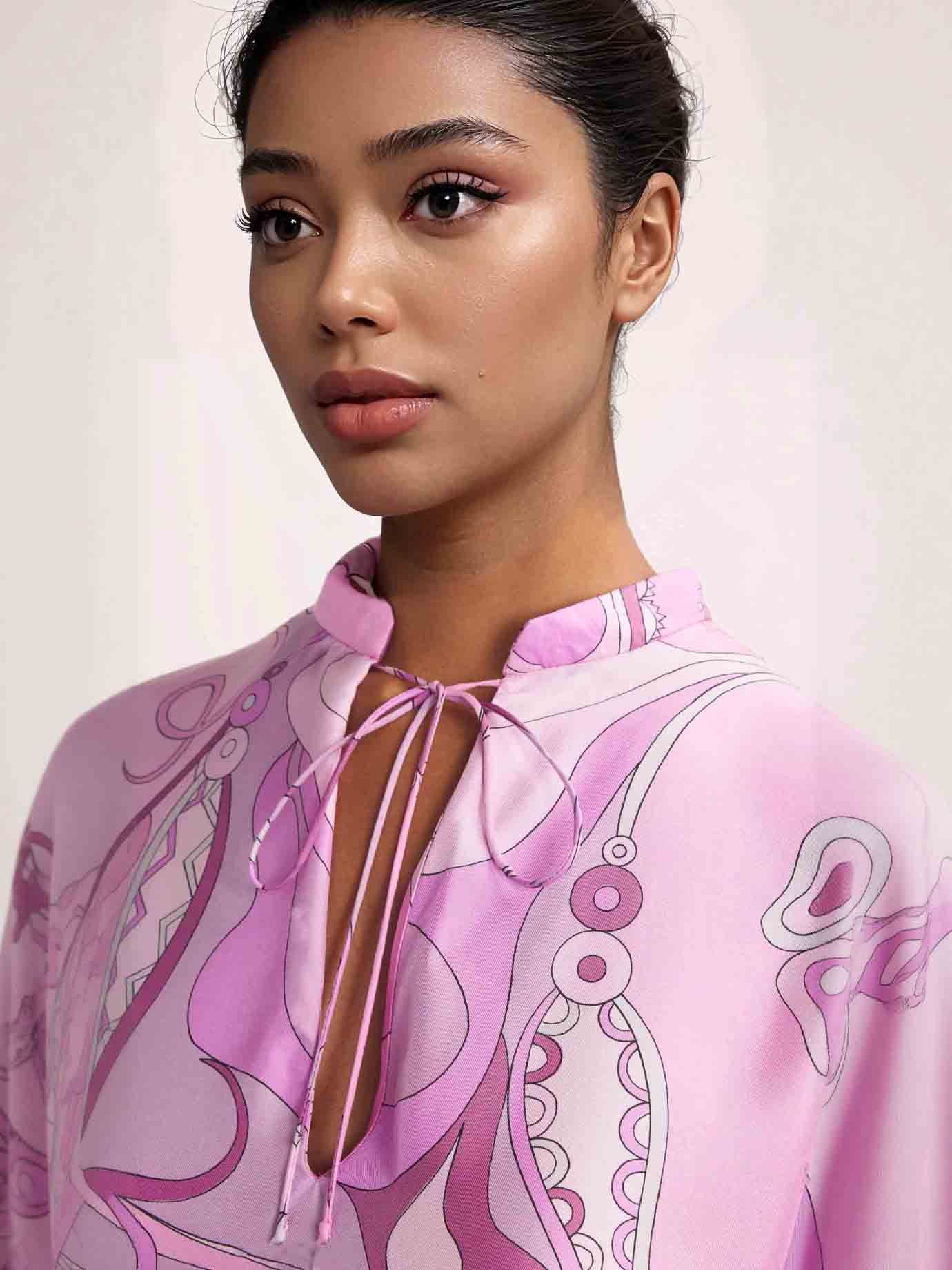 Retro Glam Pink Swirl Print Kaftan Maxi Dress