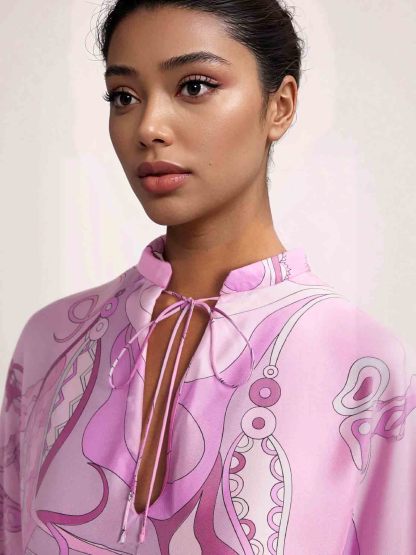 Retro Glam Pink Swirl Print Kaftan Maxi Dress