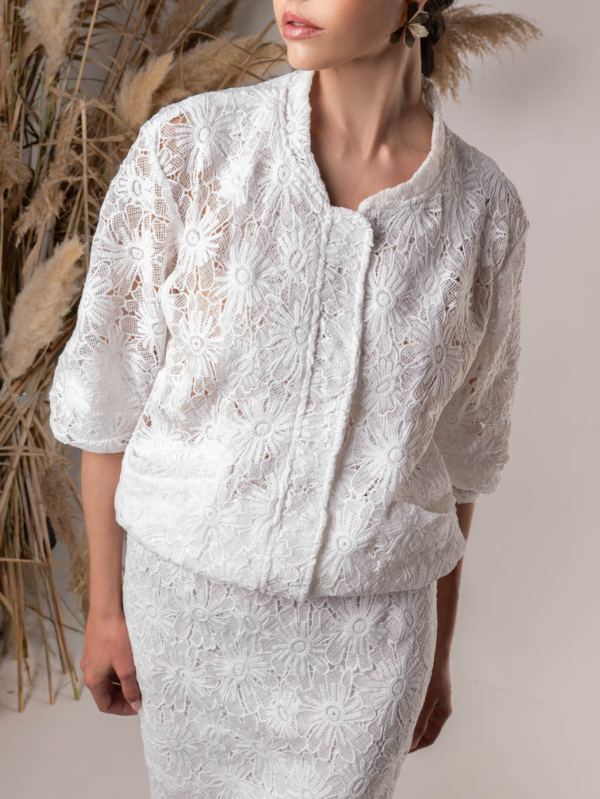 Elegant Floral Lace Jacket & Skirt Two-Piece Set