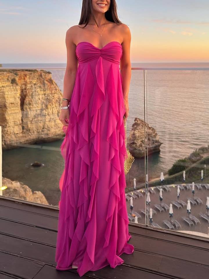 Tube Top Ruffled Design Maxi Dress