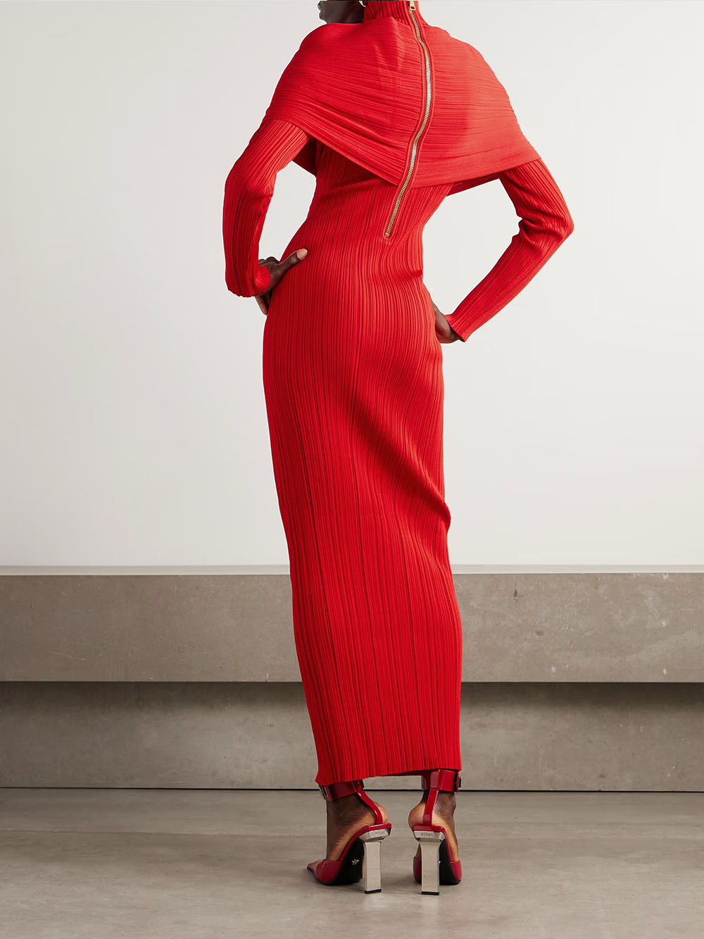 Red Elegant Wrap Effect Layered Pleated Maxi Dress