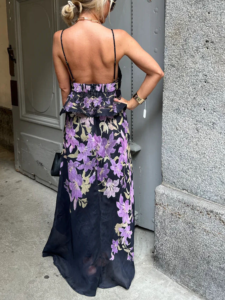 Elegant Printed Pleated Waist Dress