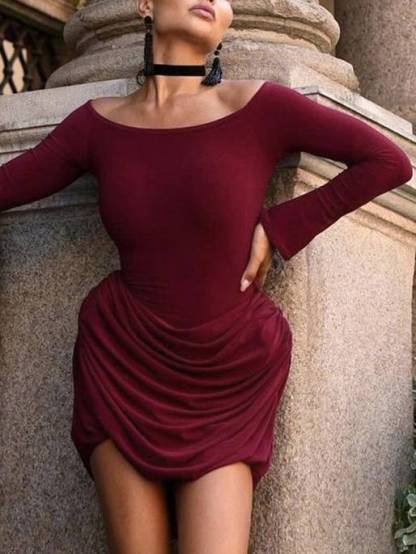 Off-shoulder Waist Pleated Mini Dress