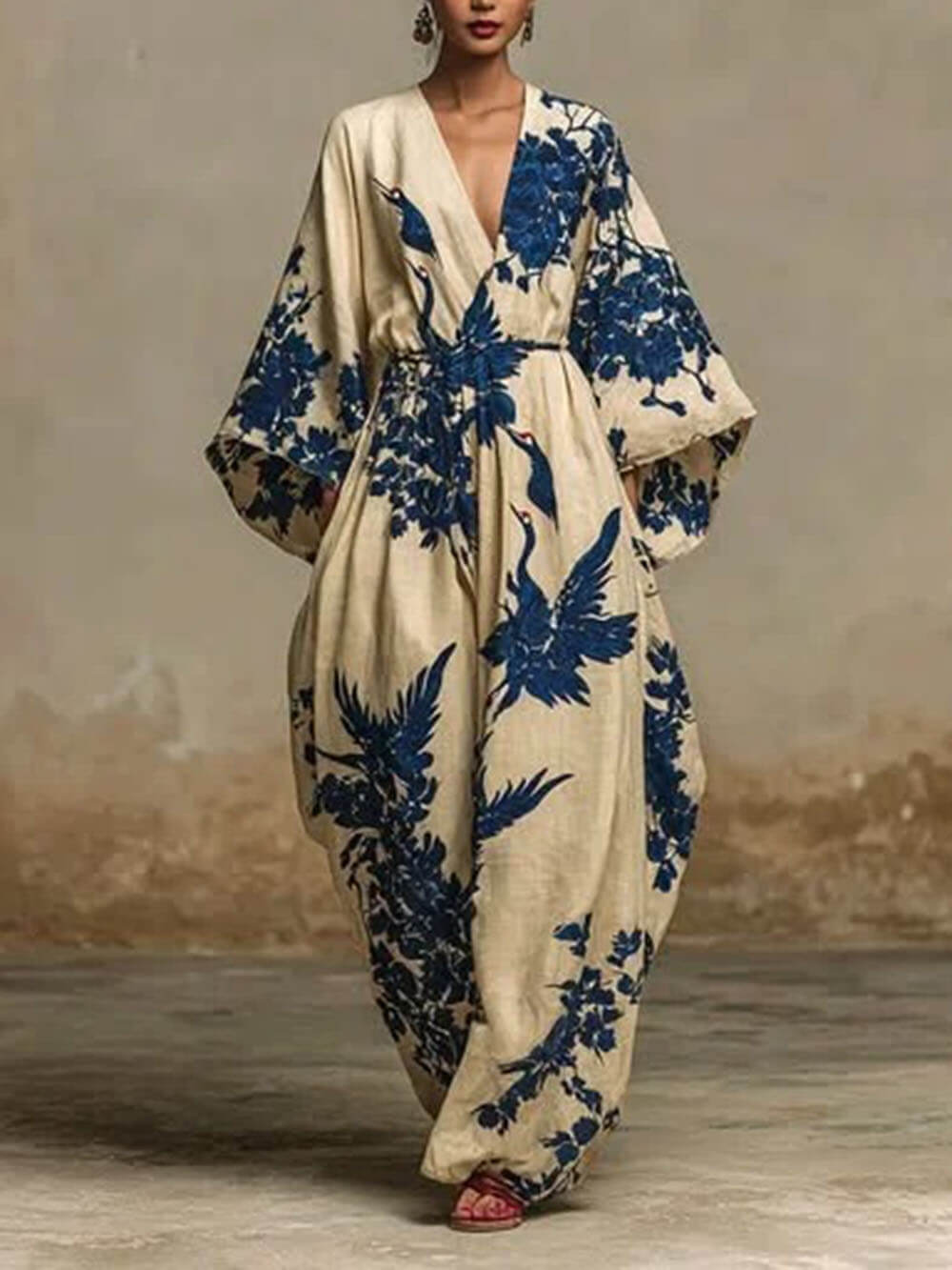 Casual Animal Print Vacation V-Neck Linen Loose Jumpsuit