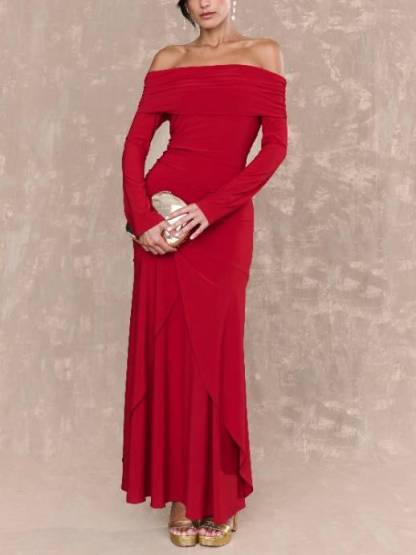 Off-shoulder Irregular Hem Maxi Dress