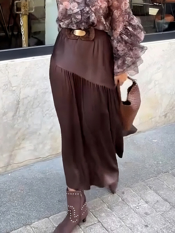 Elegant Satin Asymmetrical Midi Skirt