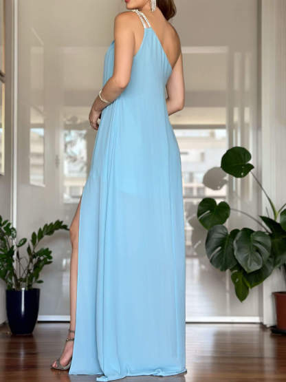 Elegant One-Shoulder Side Slit Dress