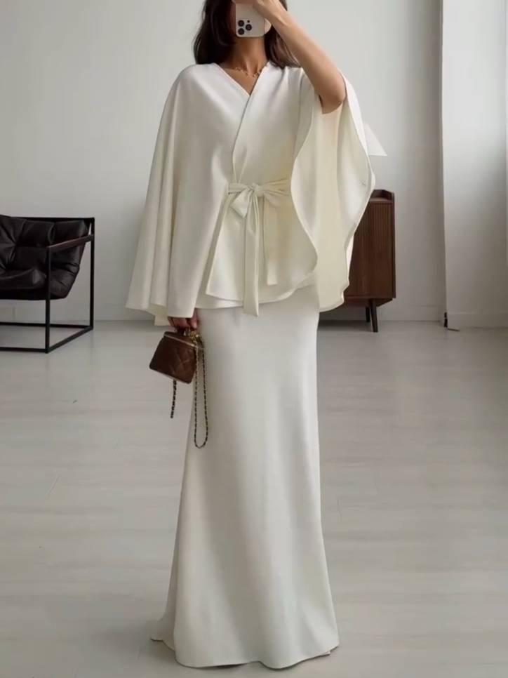 Lace-Up Long Sleeve Top And Skirt Set