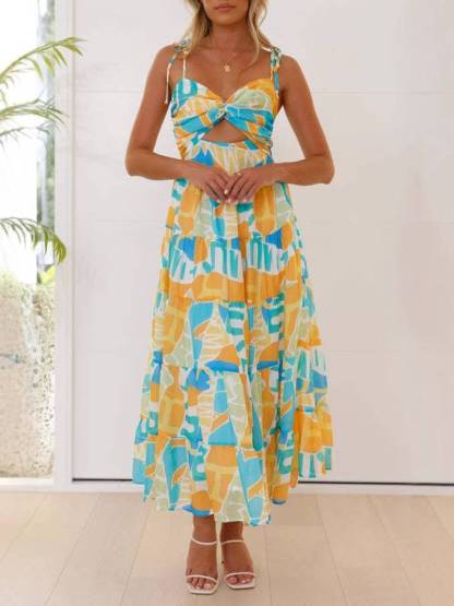 Printed Suspender Midi Dress