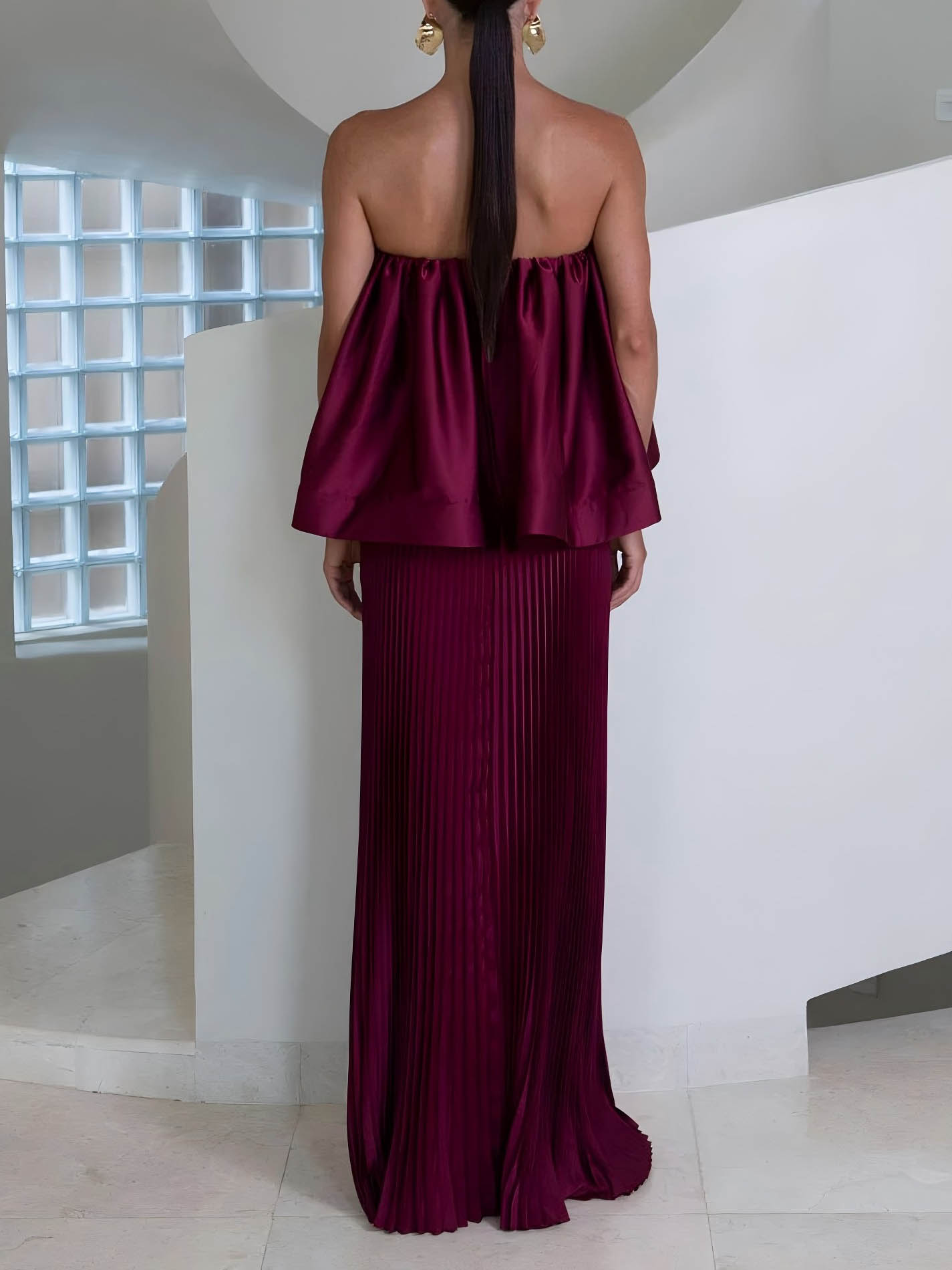 Elegant Pleated Two-piece Skirt Set