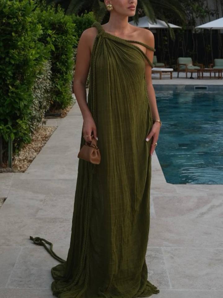 Vacation Style Off-Shoulder Braided Design Maxi Dress