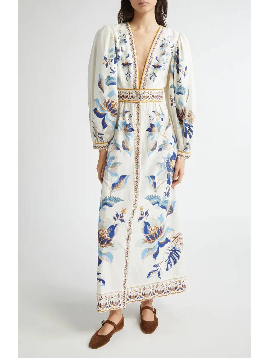 Deep V-neck Unique Print Dress