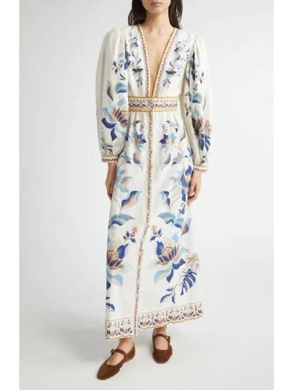 Deep V-neck Unique Print Dress
