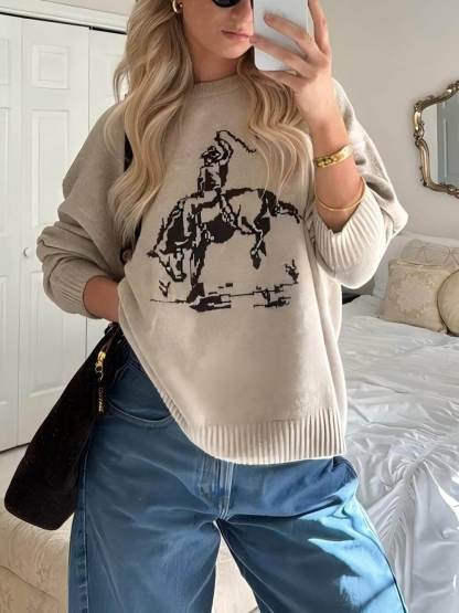 Unique Cowboy Graphic Crew Sweater